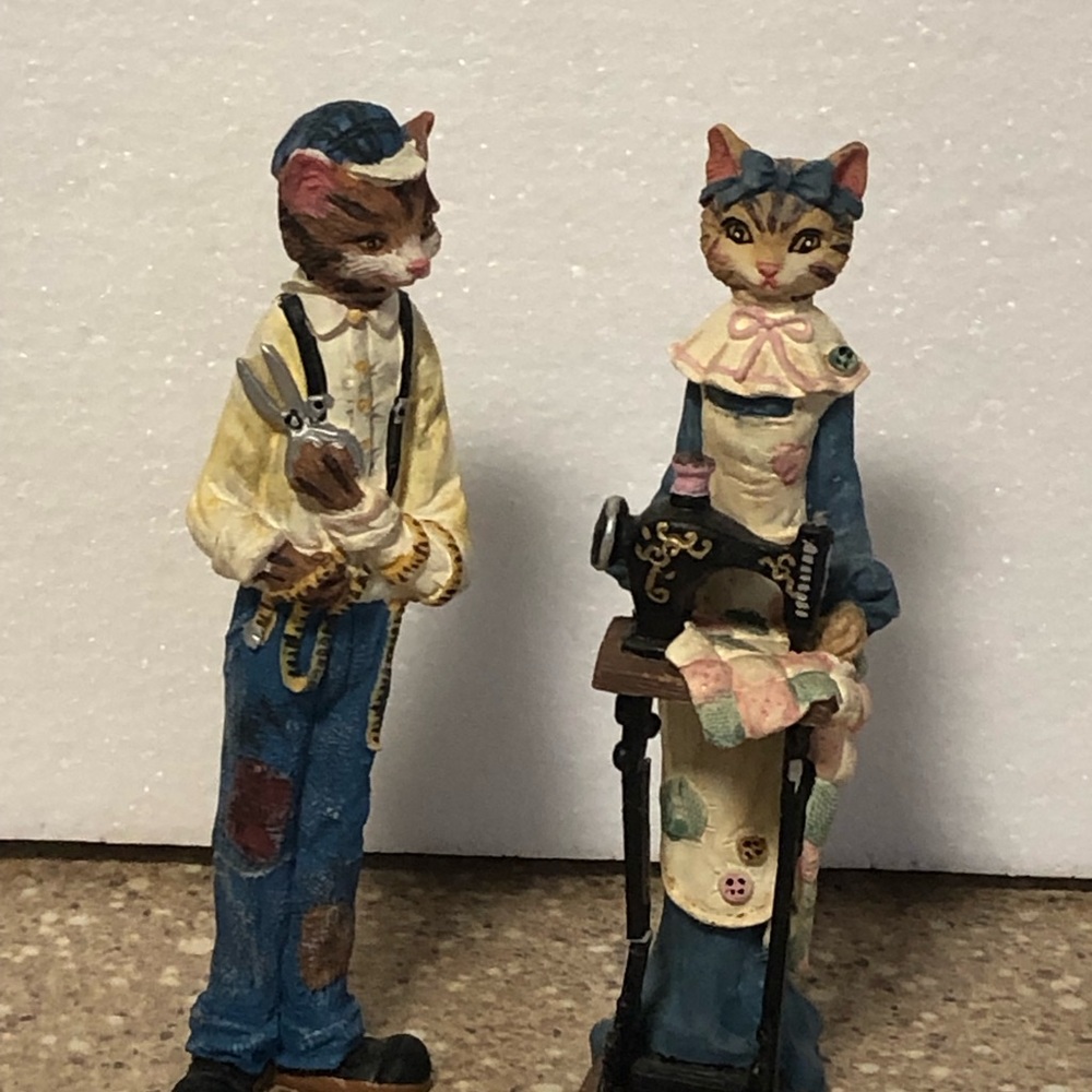 Handcrafted Mr. And Mrs. Cat Tailor Figurines Set